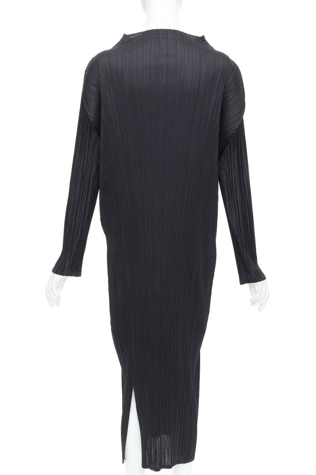 ISSEY MIYAKE Pleats Please black plisse bateau neck slit midi dress JP4 XL