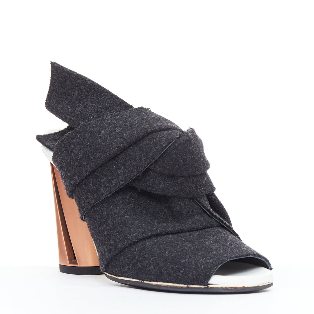 PROENZA SCHOULER grey wool felt bow metallic heel mules EU38