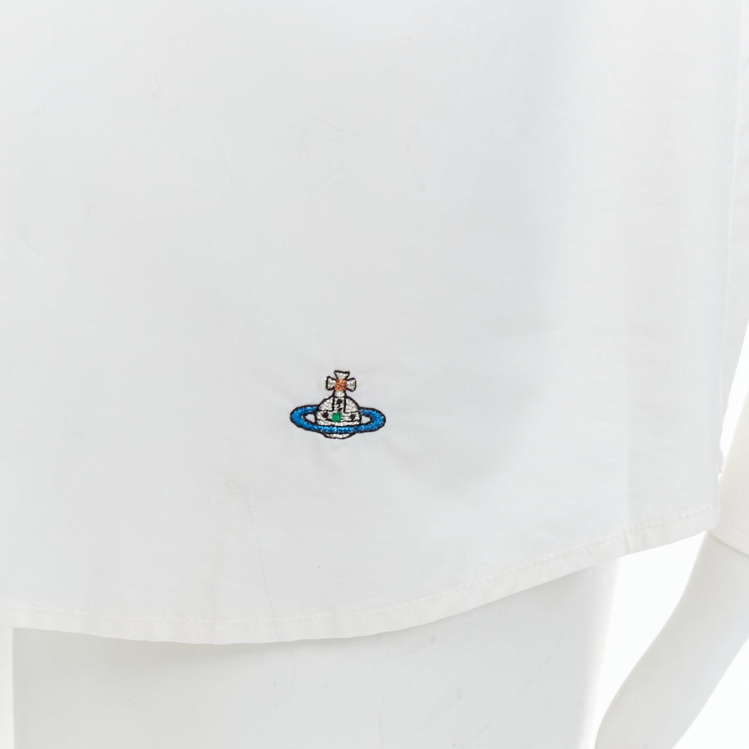 VIVIENNE WESTWOOD MEN white cotton orb logo embroidered bib shirt Sz3