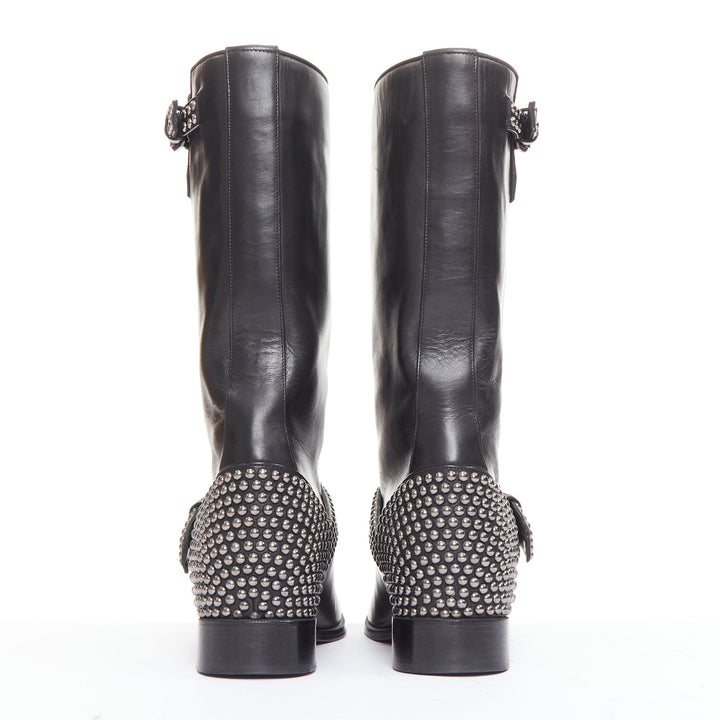 CHRISTIAN LOUBOUTIN Bicloubutu black silver studded moto biker wedged boots EU35