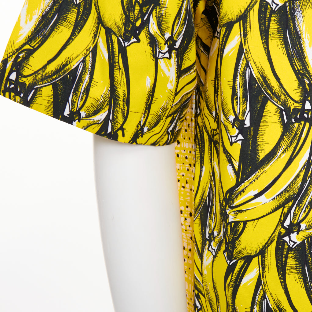 PRADA 2021 Runway Double Match Bananas Tweed yellow cotton bowling shirt S