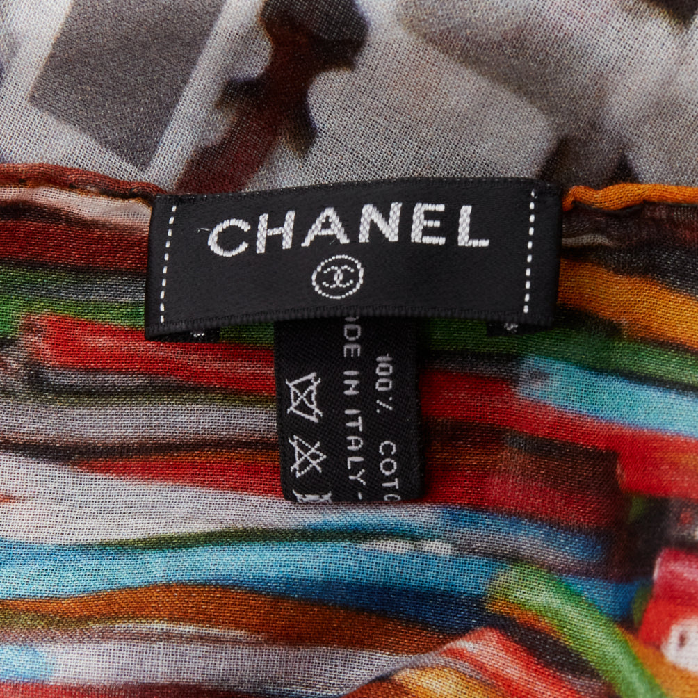 CHANEL multicolor 100% cotton CC logo data centre number print scarf