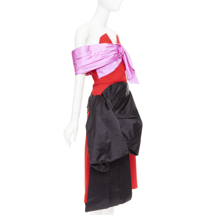 PRADA 2018 red pink black virgin wool satin sash bustier dress IT38 XS