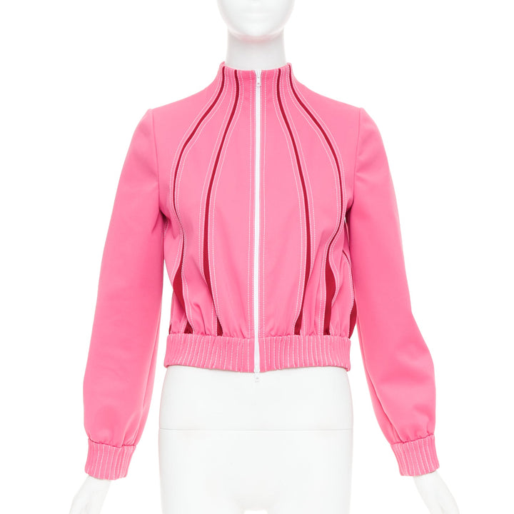 VALENTINO hot pink red panelled overstitch mock neck track jacket IT40 S