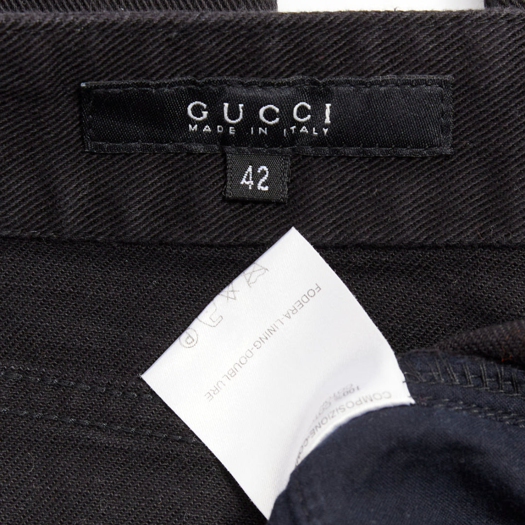GUCCI 2003 black cotton GG topstitch logo back pocket mid flare jeans IT42 M
