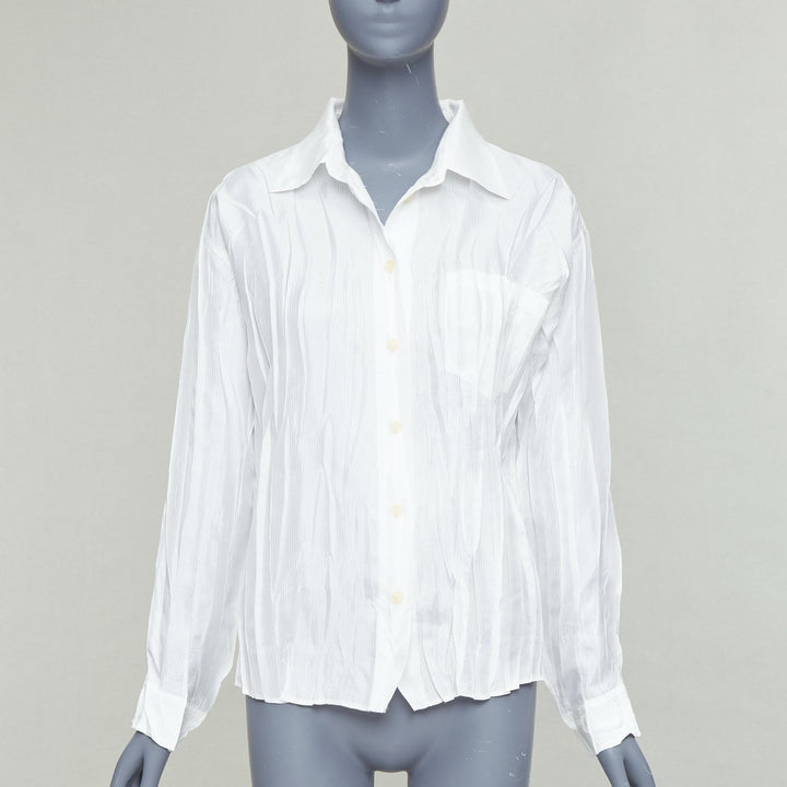 ISSEY MIYAKE Pleats Please white plisse pocketed shirt JP4 XL