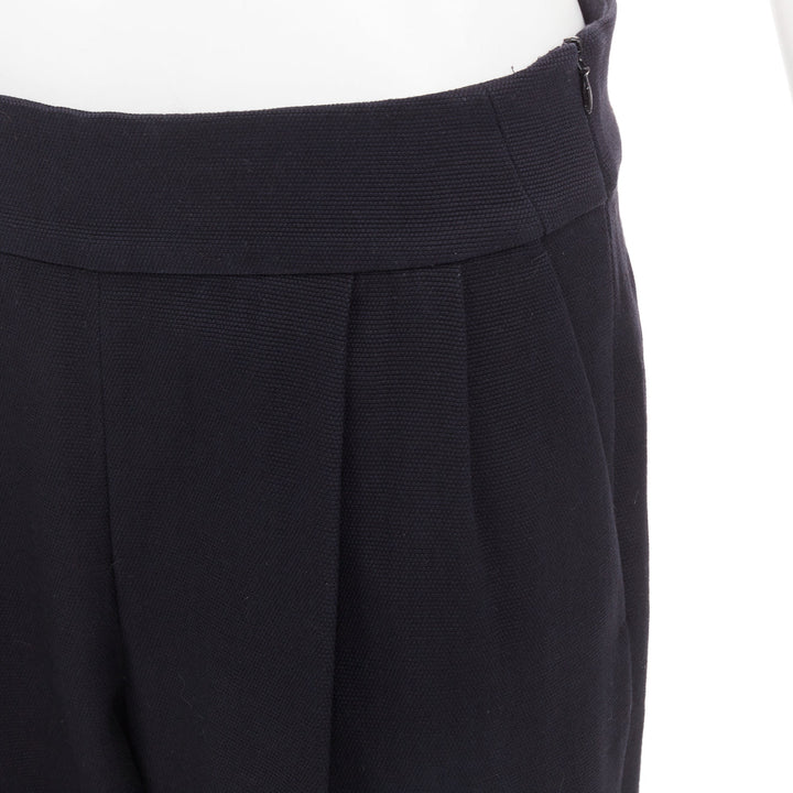 DRIES VAN NOTEN black wool cotton pleated front wide leg trousers pants FR38 M