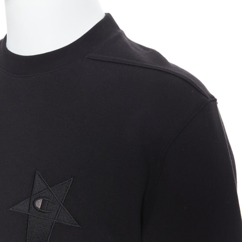RICK OWENS CHAMPION SS20 Tecuatl Black Pentagram Star embroidered sweater S