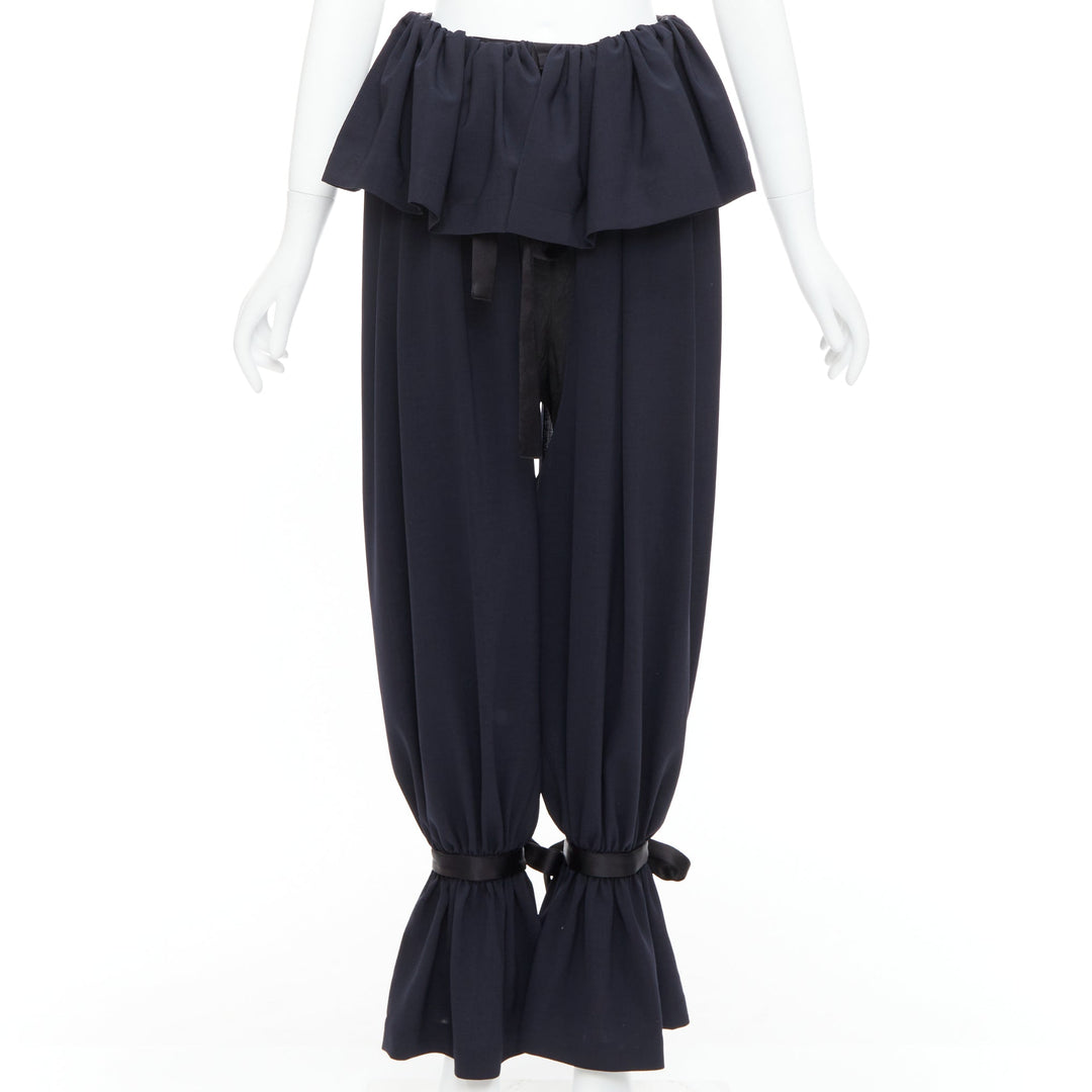 LOEWE Runway Rushed navy black ruffle peplum cuffed ballon pants FR36 S