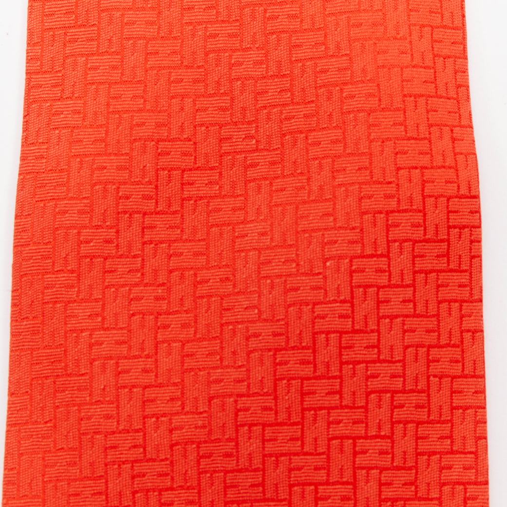 HERMES Set of 2 100% silk orange red geometric H logo jacquard dress tie