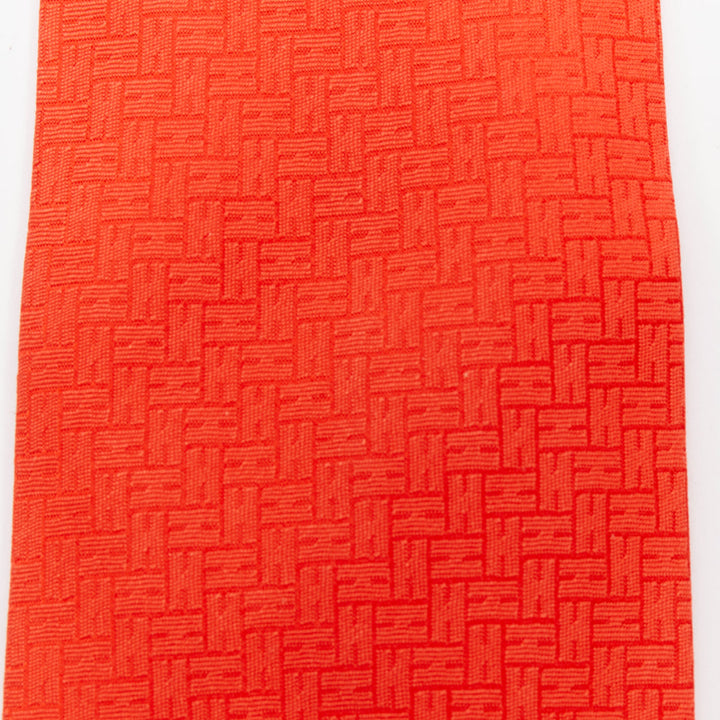 HERMES Set of 2 100% silk orange red geometric H logo jacquard dress tie