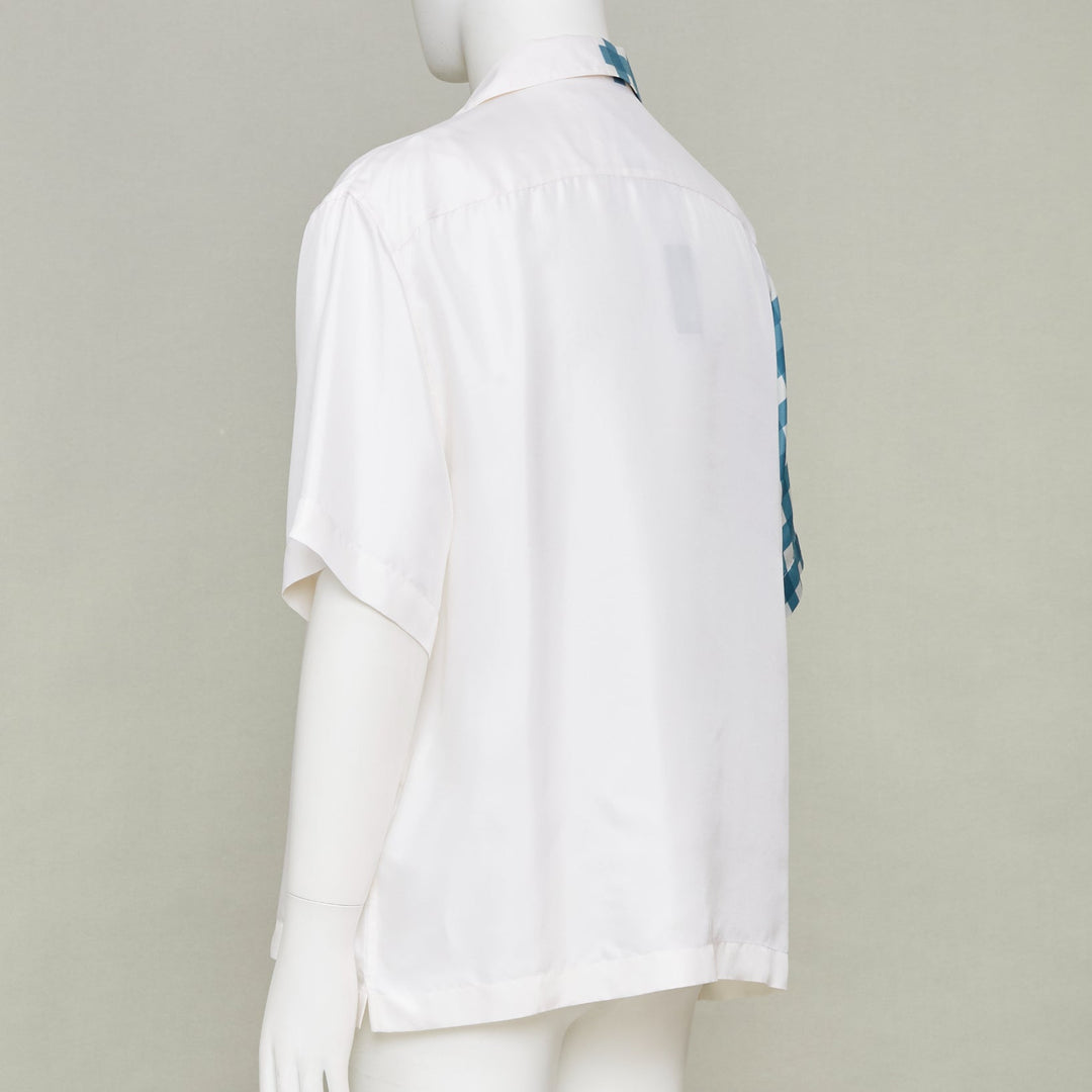 PRADA 2023 Double Match Vichy Split Gingham Check white silk bowling shirt S