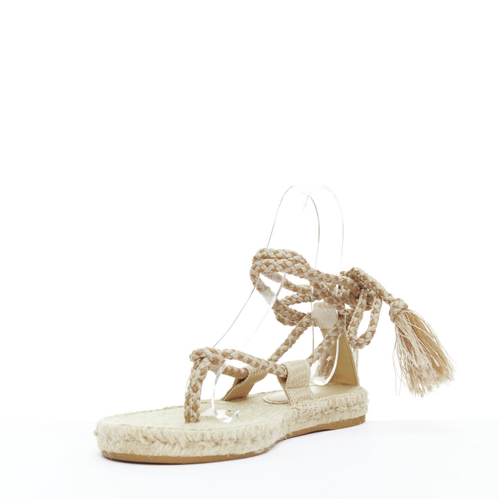 DIOR 2020 Diorexpress nude embroidered cotton rope tie jute sandals EU37