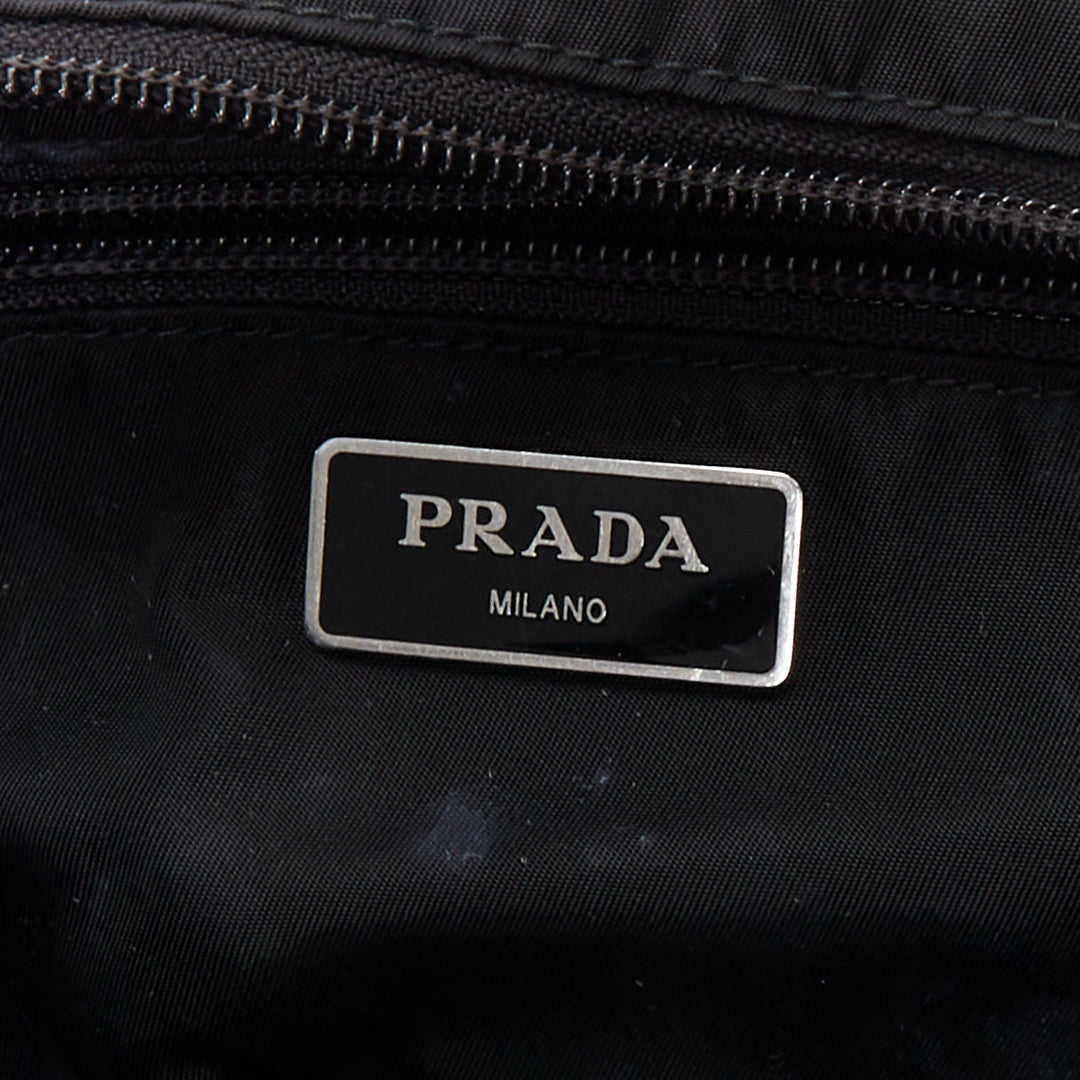 PRADA black tessuto nylon silver triangle plate crossbody waist bum bag