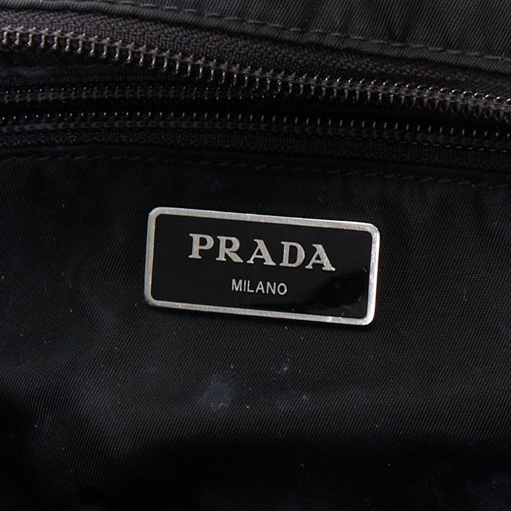PRADA black tessuto nylon silver triangle plate crossbody waist bum bag