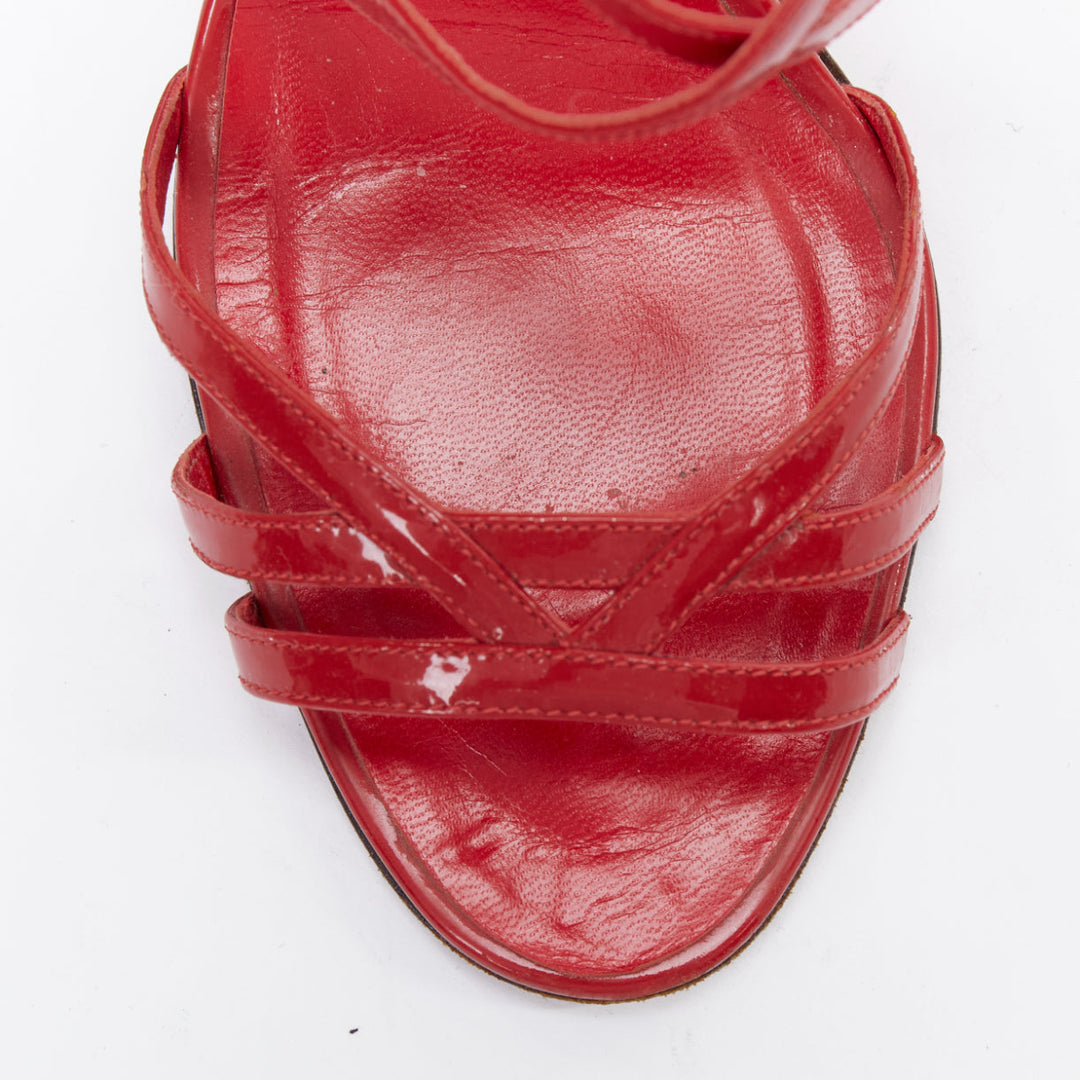 MANOLO BLAHNIK red patent leather crisscross strappy sandals EU37