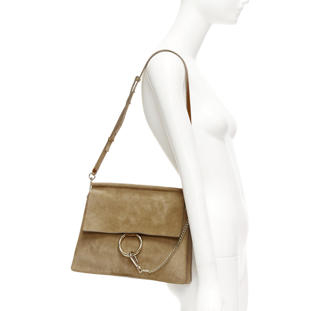 CHLOE Faye brown suede gold ring chain brown crossbody flap bag