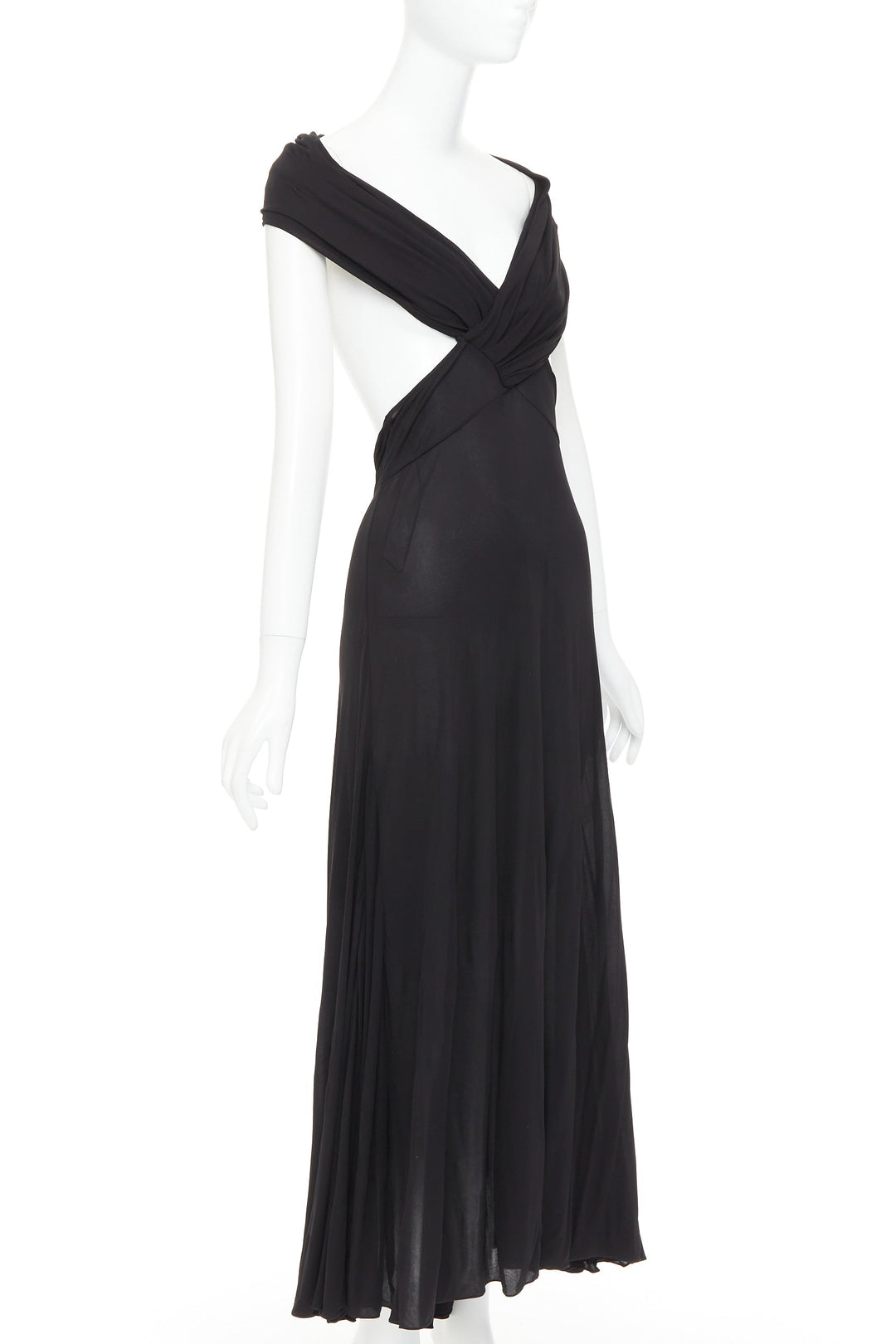 SAINT LAURENT 2022 black cut out gathered off shoulder open back dress FR38 S