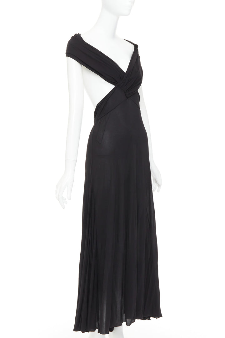 SAINT LAURENT 2022 black cut out gathered off shoulder open back dress FR38 S