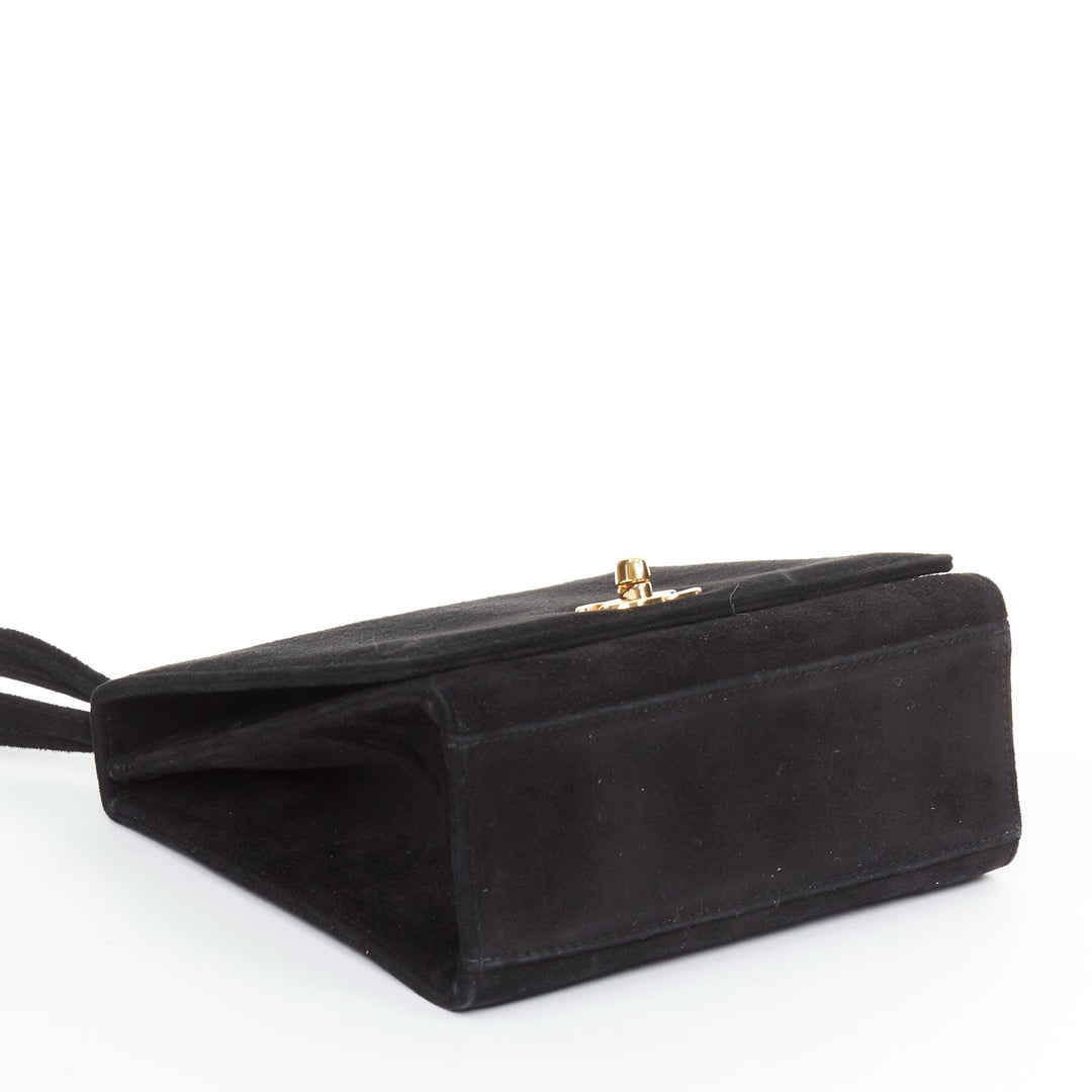 CHANEL 1994 Turnlock Flap Bag black suede triple strap vintage shoulder bag