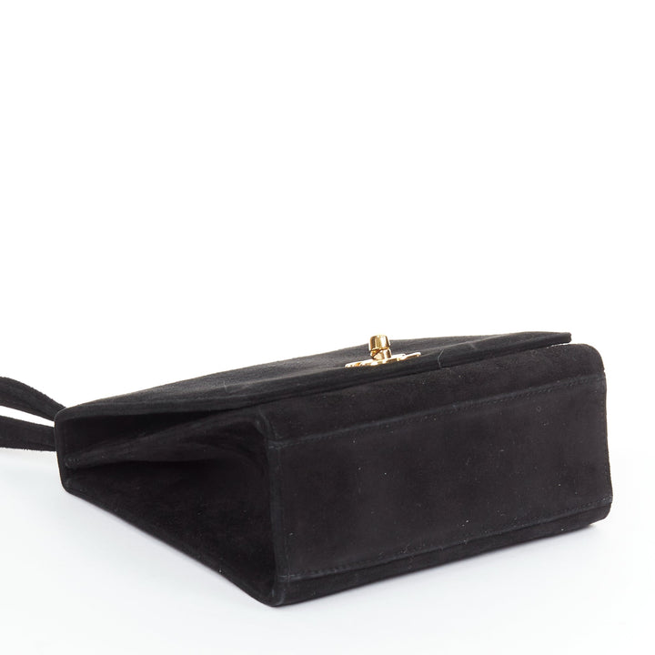 CHANEL 1994 Turnlock Flap Bag black suede triple strap vintage shoulder bag