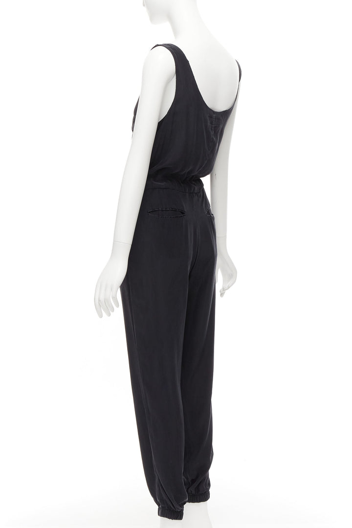 RAG & BONE 100% charmeuse silk charcoal grey belted jumpsuit US0 XS