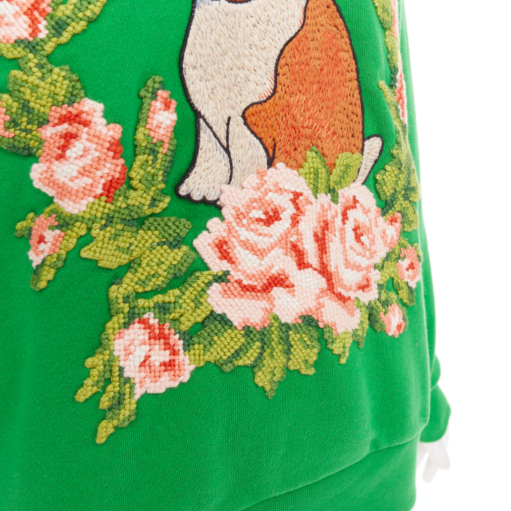 GUCCI Michele green cotton jersey embroidered Bunny flower  hoodie XS