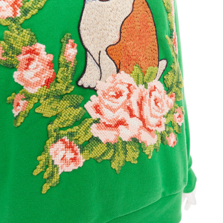 GUCCI Michele green cotton jersey embroidered Bunny flower  hoodie XS