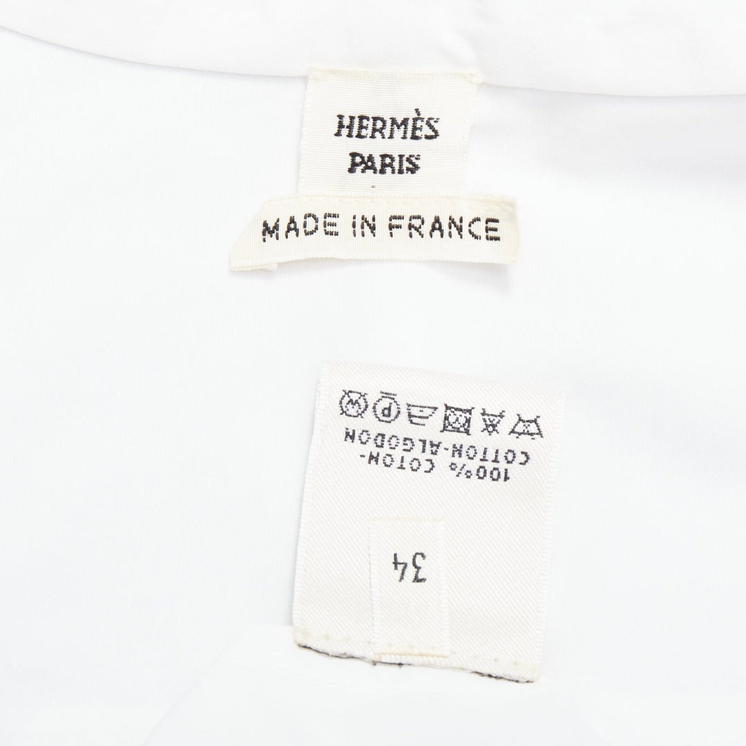HERMES white blue 100% cotton nautical stripes short collar shirt FR34 XS