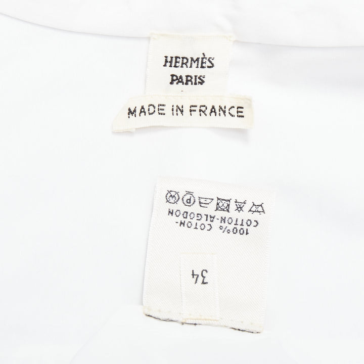 HERMES white blue 100% cotton nautical stripes short collar shirt FR34 XS