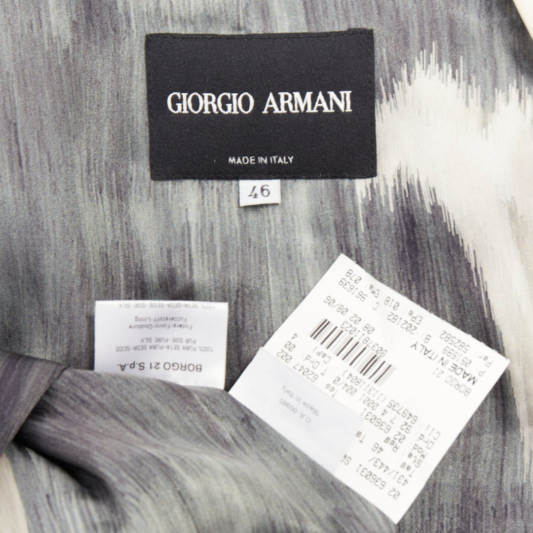 GIORGIO ARMANI 2008 grey multicolor silk watercolor abstract blazer IT46 XL