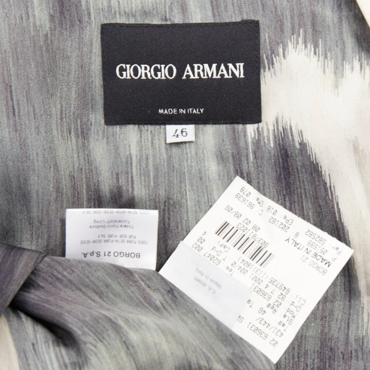 GIORGIO ARMANI 2008 grey multicolor silk watercolor abstract blazer IT46 XL