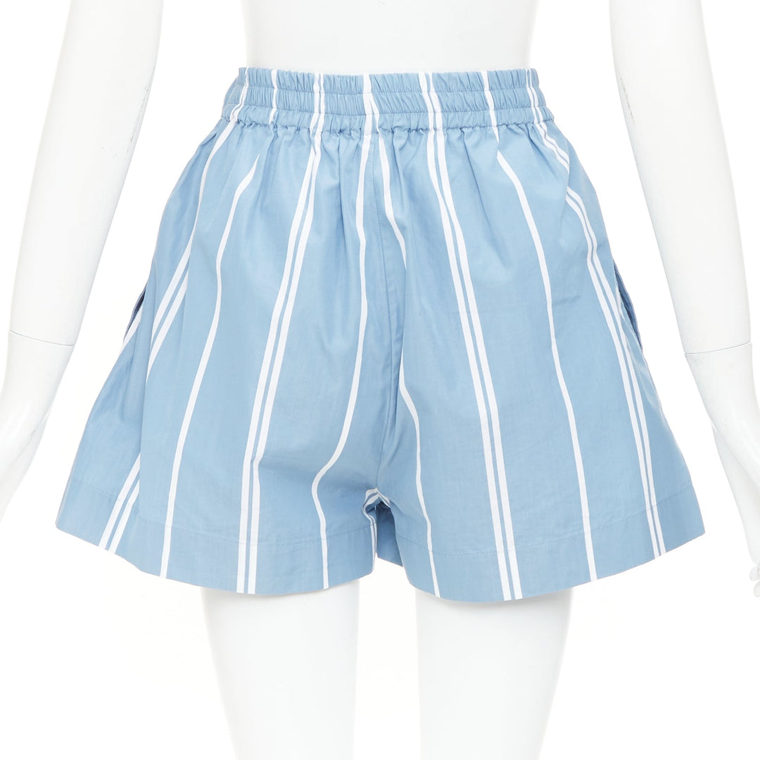 JIL SANDER blue white striped high waisted drawstring boxer shorts FR34 XS