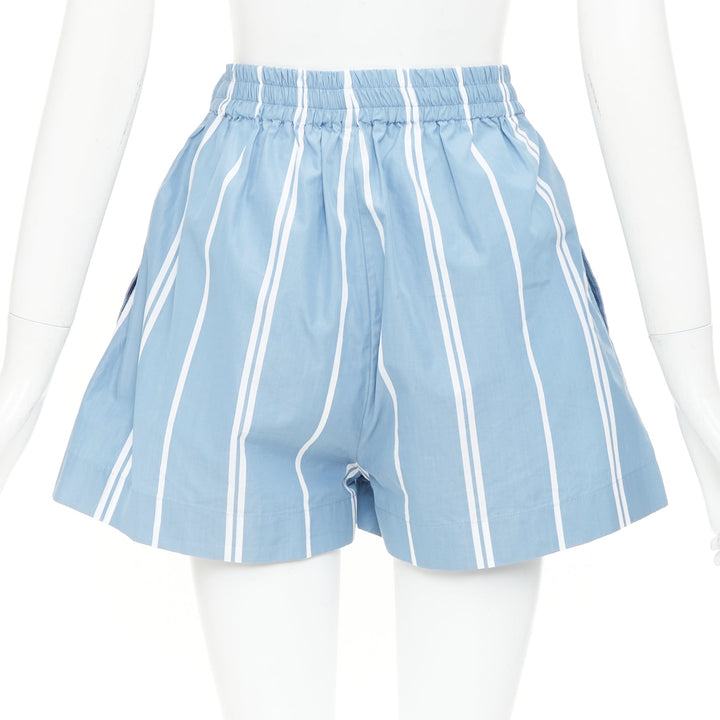 JIL SANDER blue white striped high waisted drawstring boxer shorts FR34 XS