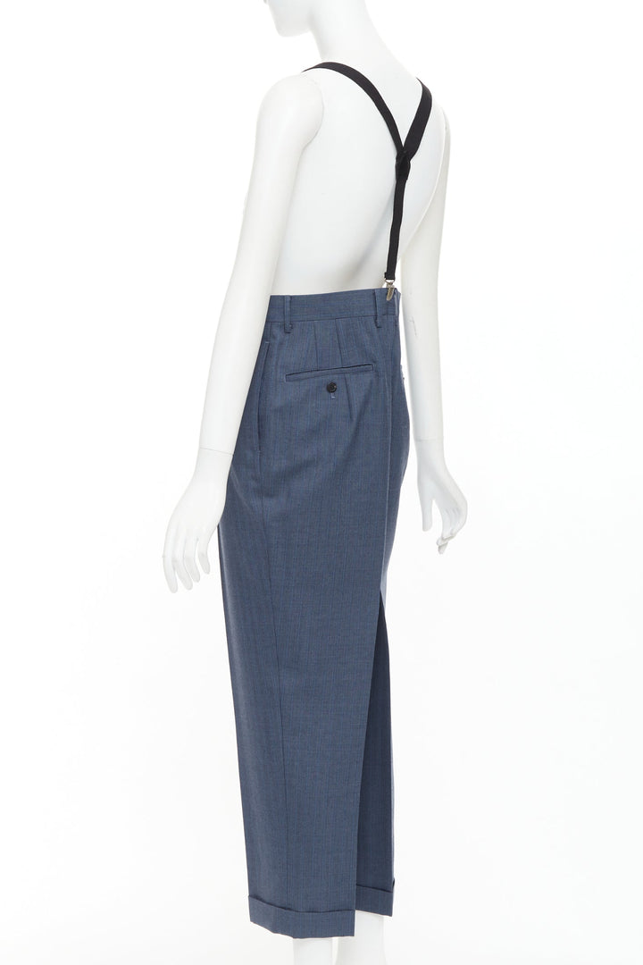 JUNYA WATANABE 2012 blue pinstripe black suspender high waisted harem pants M