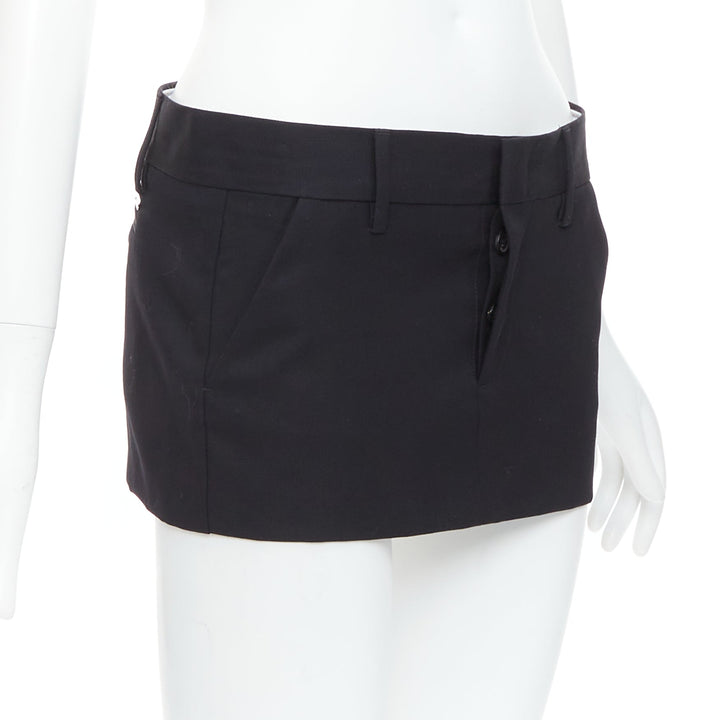 DSQUARED2 black virgin wool logo super micro mini skirt IT36 XXS