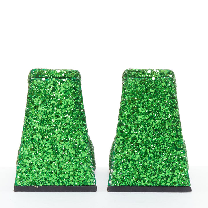 THE ATTICO Devon green apple glitter square open toe architectural mules EU38