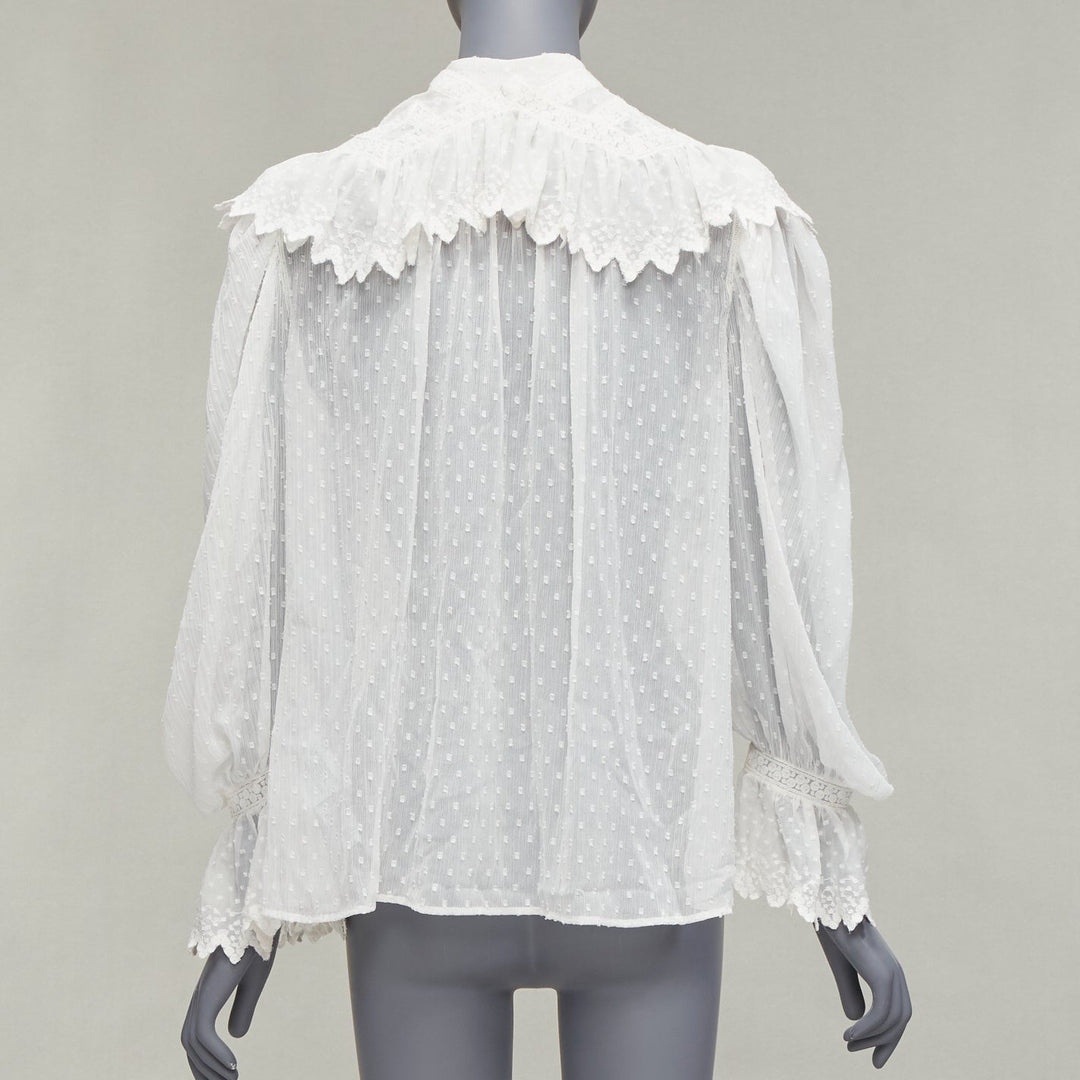 ETRO white textured plisse ruffle collar cuff boho peasant blouse IT38 XS