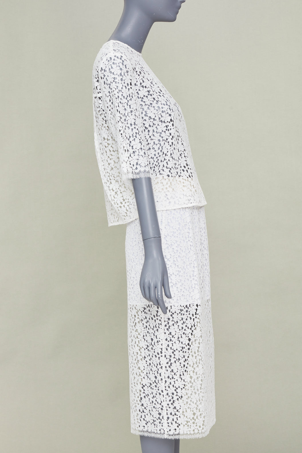 MARIA MCMANUS 2022 Organic Cotton Openwork Floral Lace elegant top skirt set XS