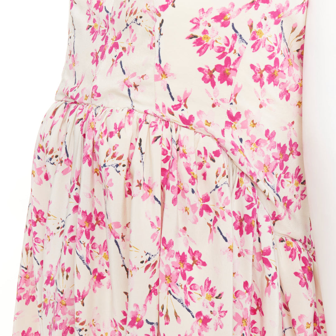 BALENCIAGA 2010 beige pink silk plum blossom floral ruched mini dress FR36 S