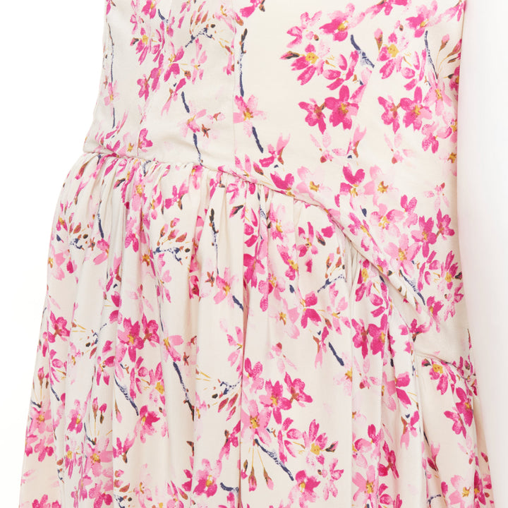 BALENCIAGA 2010 beige pink silk plum blossom floral ruched mini dress FR36 S