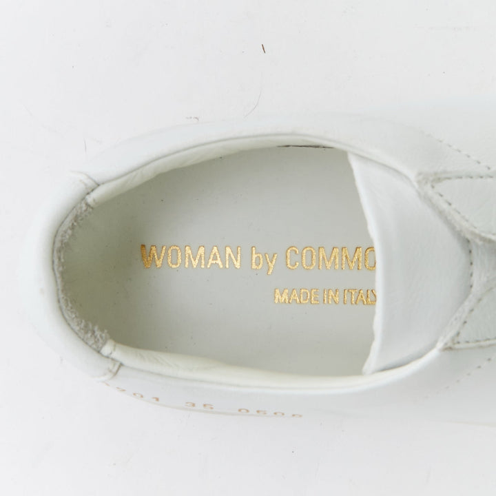 COMMON PROJECT WOMAN white leather gold text sneakers EU35