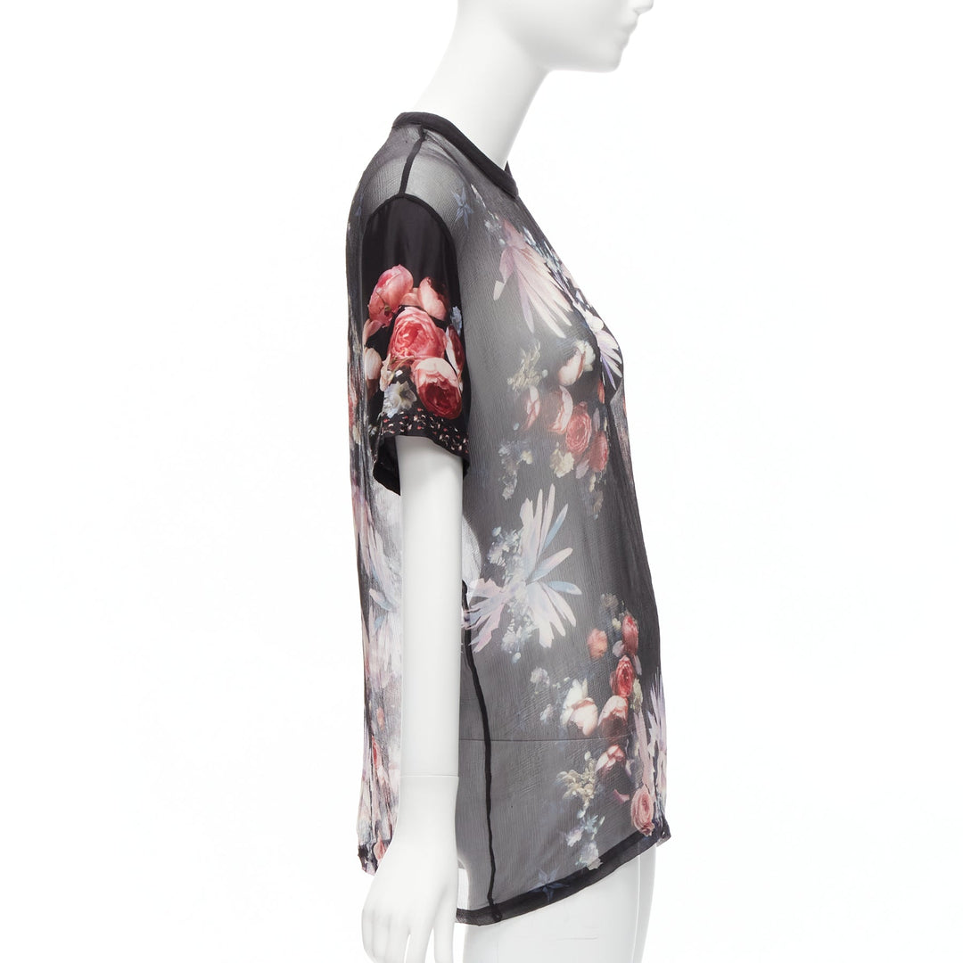 GIVENCHY RICCARDO TISCI red black floral sheer romantic goth tshirt FR34 XS