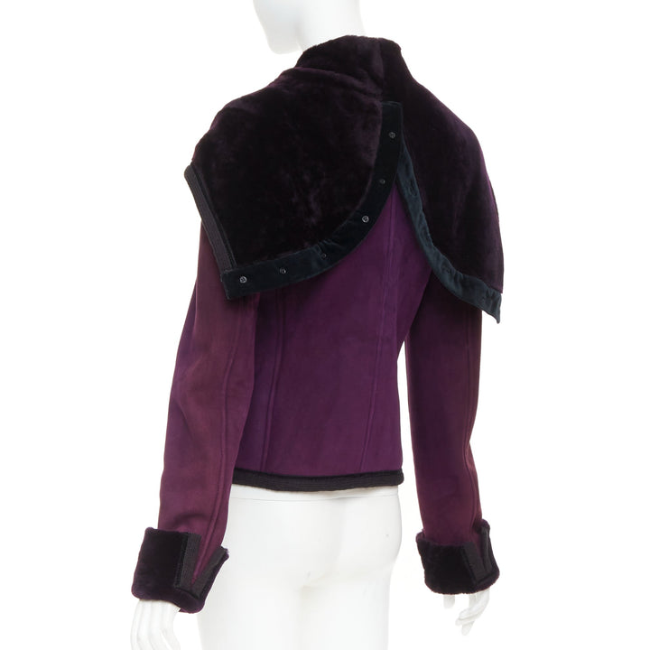 YVES SAINT LAURENT Vintage purple suede fur lined double breasted jacket FR36 S