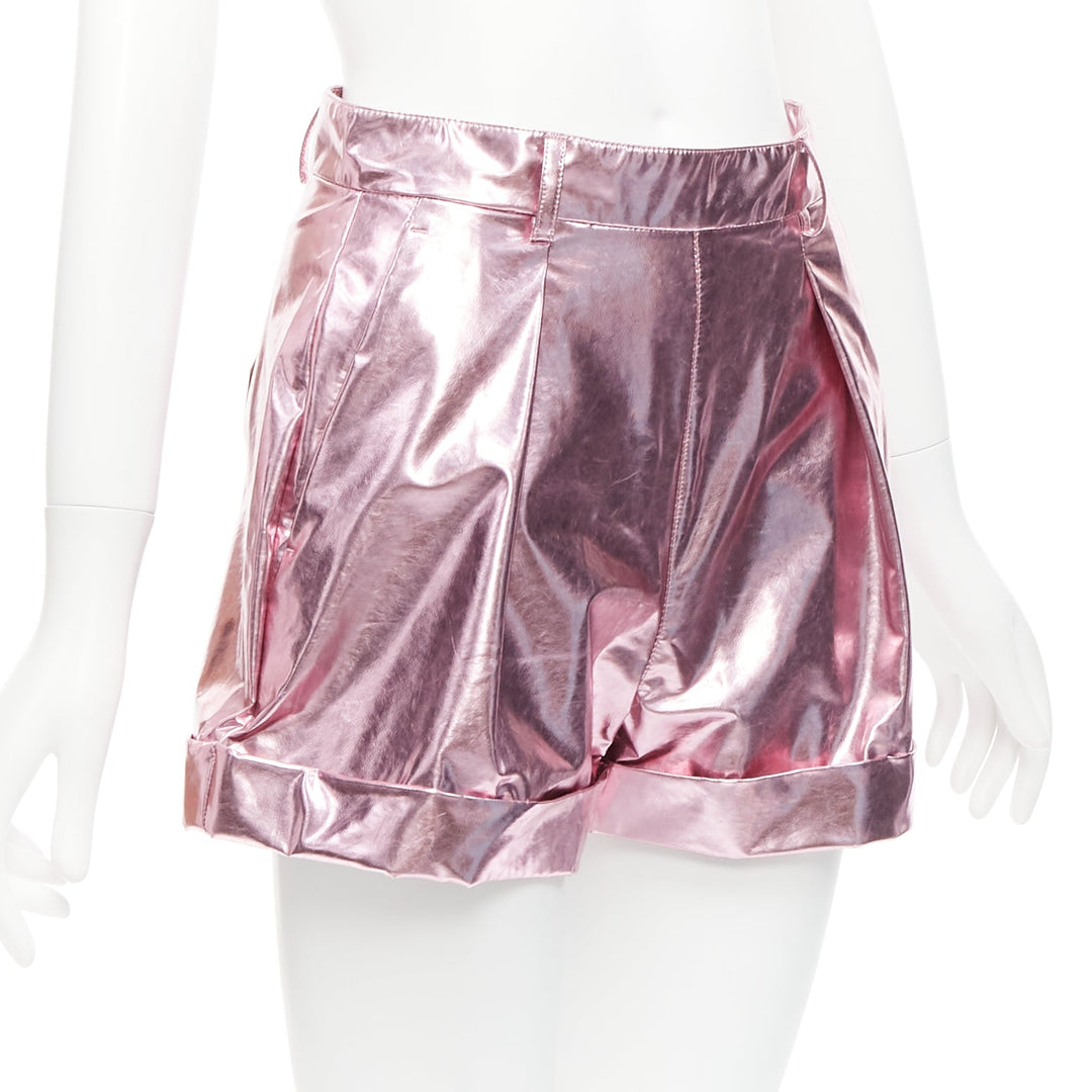 PHILOSOPHY LORENZO SERAFINI metallic pink PU high waisted cuffed shorts IT40 XS