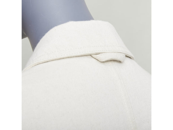 LOEWE JW ANDERSON Anagram brown leather pocket cotton linen work jacket FR34