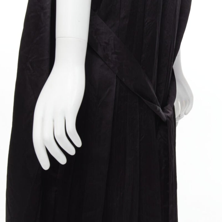 COMME DES GARCONS Vintage 1980s black triacetate V-neck pleated belted dress