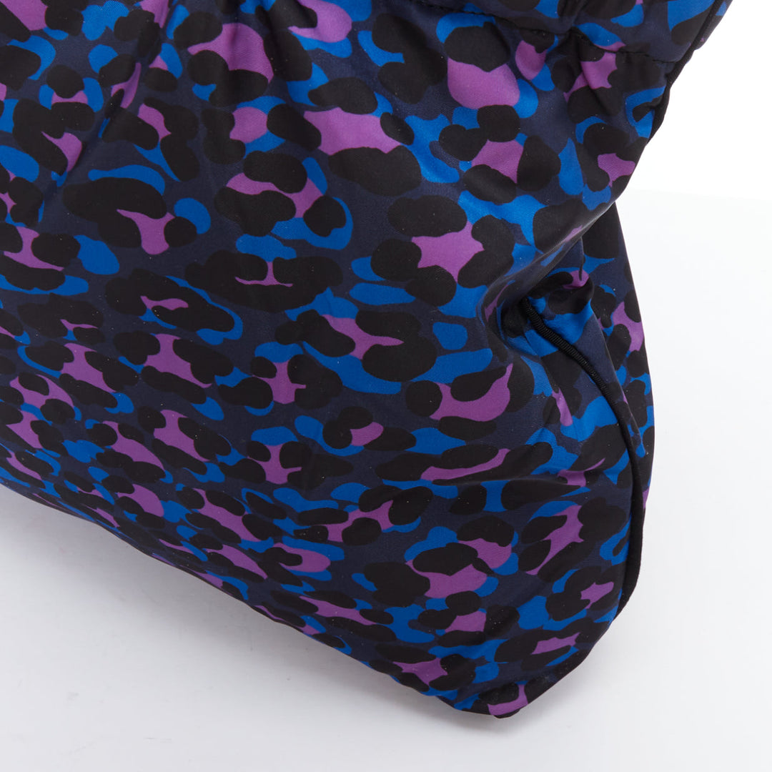 LANVIN blue purple leopard print black bow strap shoulder tote bag