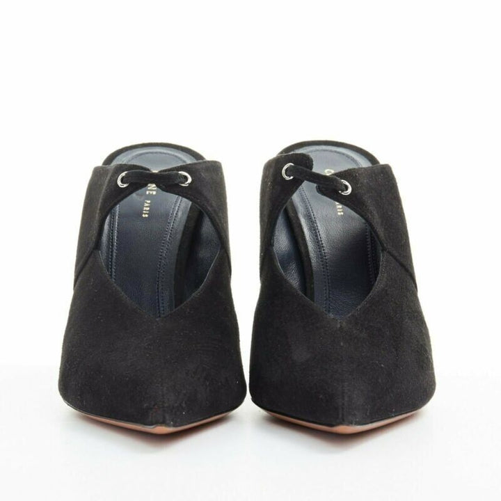 CELINE PHILO Babouche On Heel 105 black suede point toe cut out mule EU36