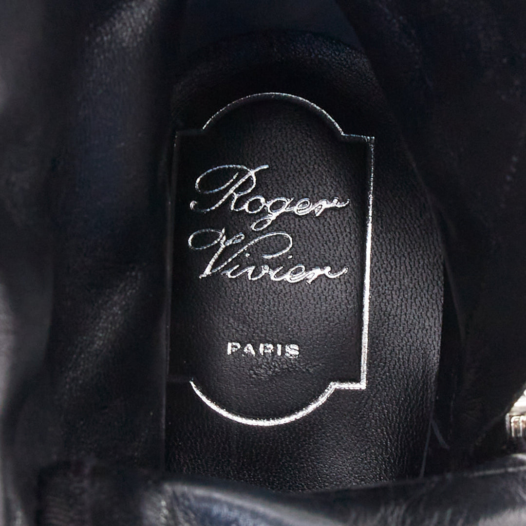 ROGER VIVIER 2020 Viv Rangers black velvet crystal buckle combat boots EU37.5